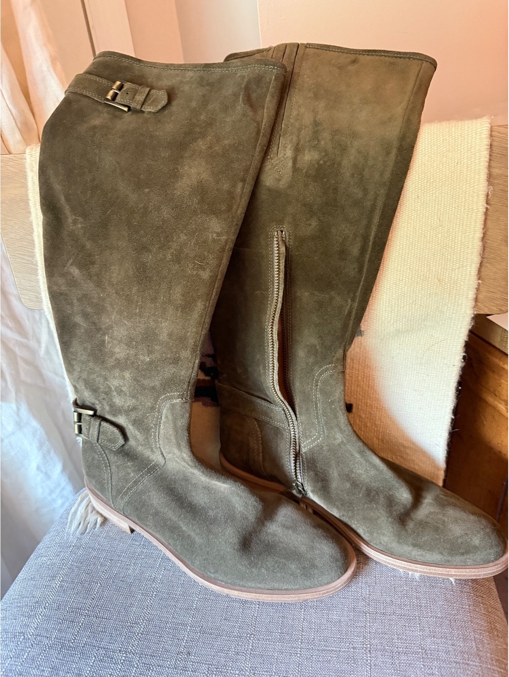 Women’s green suede riding boots Garnet Hill size 9
